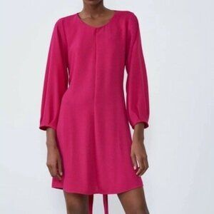 NWT ZARA Fuchsia Pink Long Sleeve Mini Dress- Size S Women's